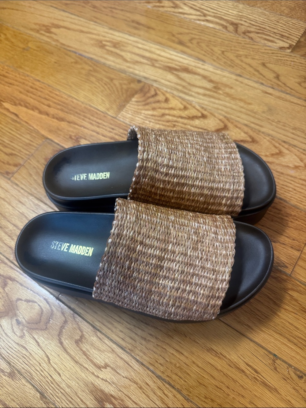 Steve Madden Woven Tan Slide Sandals